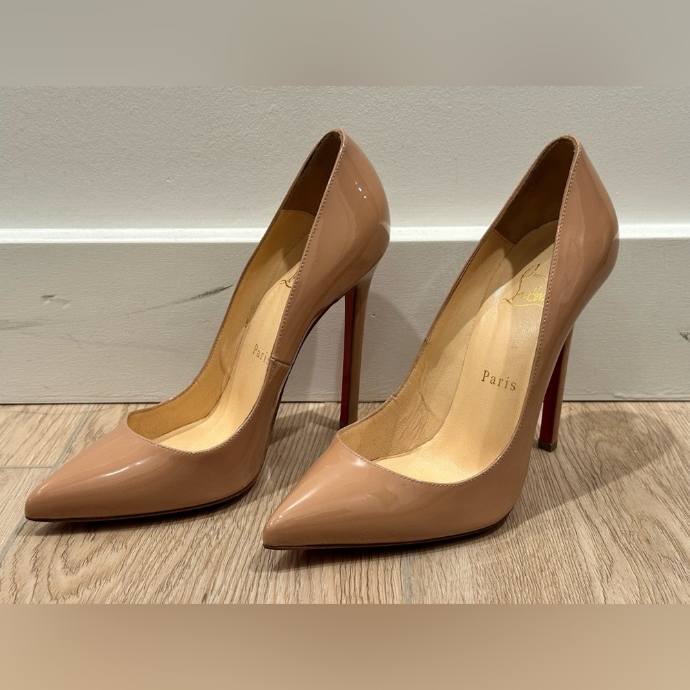 Christian Louboutin Nude Patent Leather Pointed-Toe Pumps - Picture 2 of 12